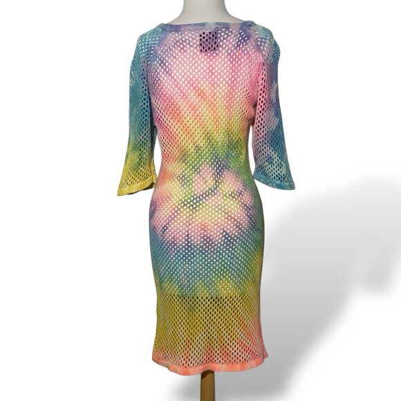 UNIF Beach Wear Women Dress Size L Cotton Multicolor Tie Dye Sheer Knit Mesh EUC - Picture 3 of 7